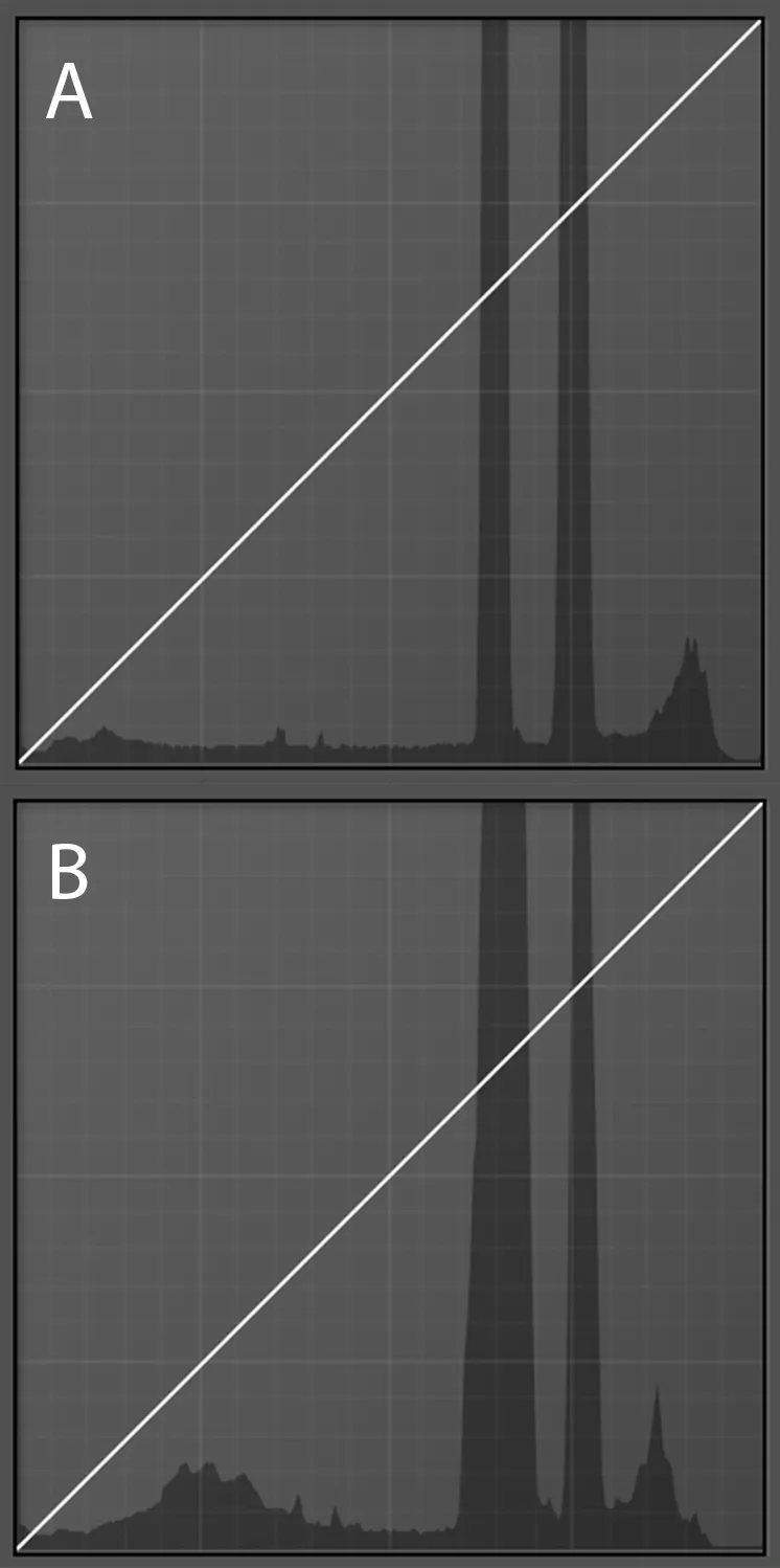 Histogram labelled A and B showing similar shape